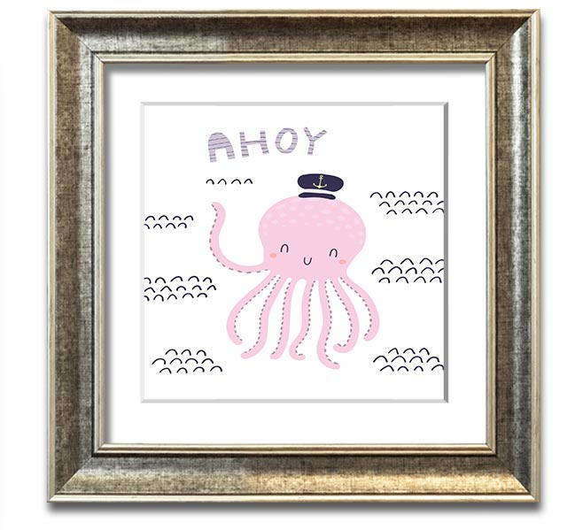 Ahoy Octopus Square Framed Print featuring a whimsical octopus design in a stylish frame.