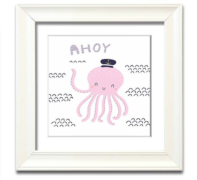 Ahoy Octopus Square Framed Print featuring a whimsical octopus design in a stylish frame.