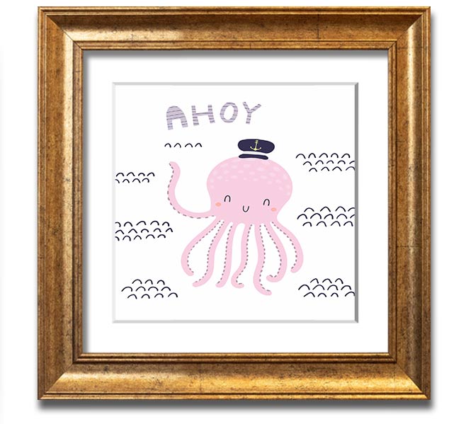 Ahoy Octopus Square Framed Print featuring a whimsical octopus design in a stylish frame.