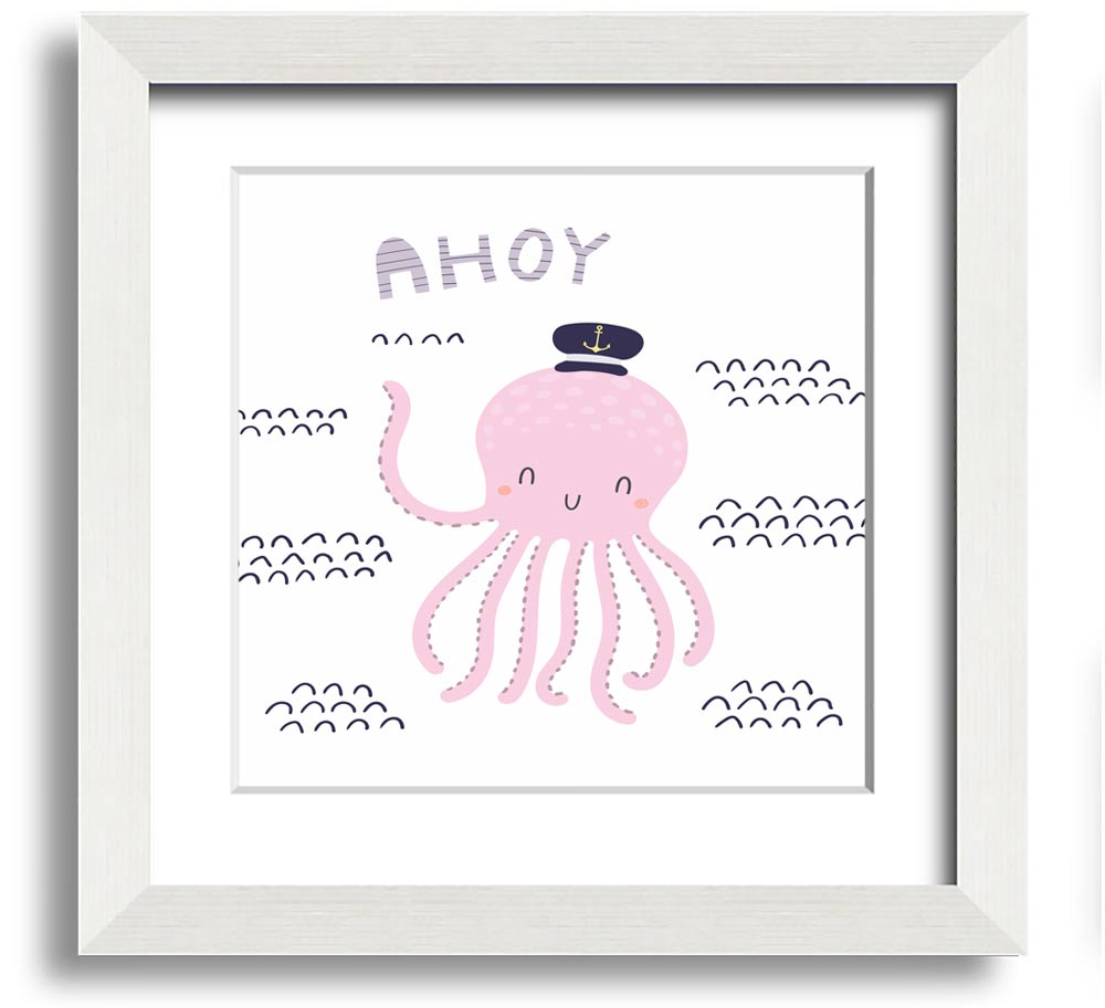 Ahoy Octopus Square Framed Print featuring a whimsical octopus design in a stylish frame.