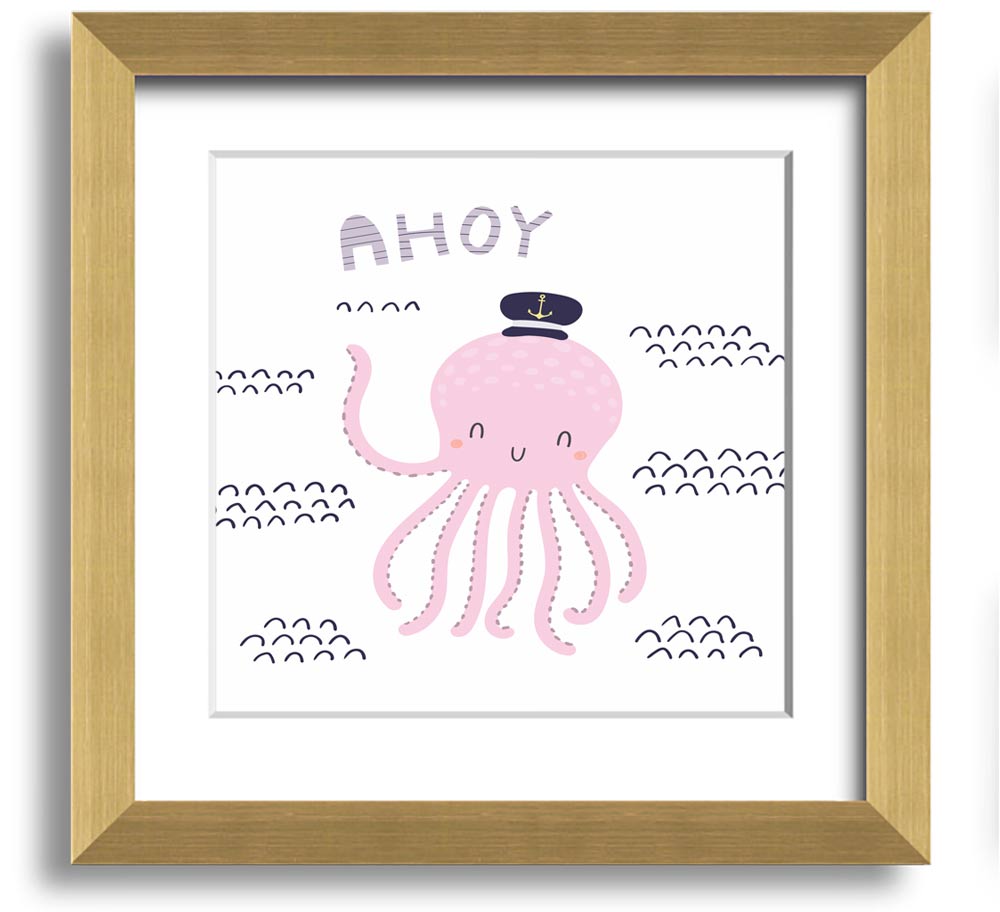 Ahoy Octopus Square Framed Print featuring a whimsical octopus design in a stylish frame.