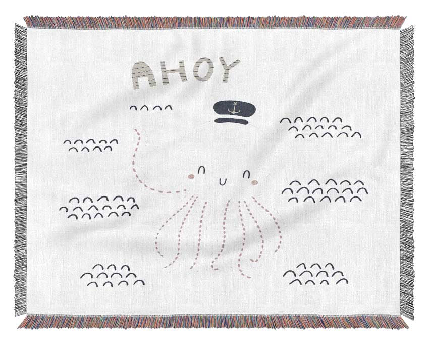 Luxurious Ahoy Octopus throw blanket made from 100% cotton, featuring a thermal weave design, perfect for adding comfort to any interior.