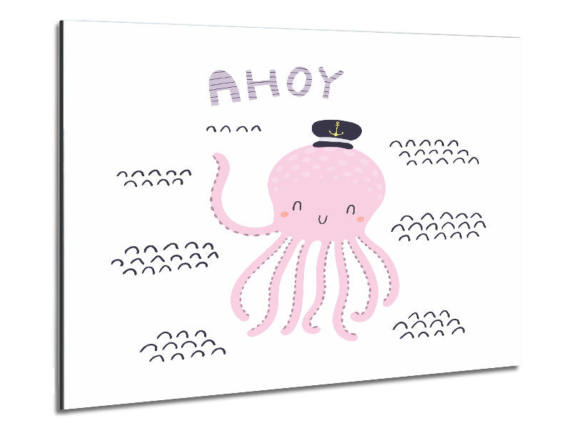 Ahoy Octopus artwork printed on brushed aluminium dibond, featuring vibrant colors and modern design.