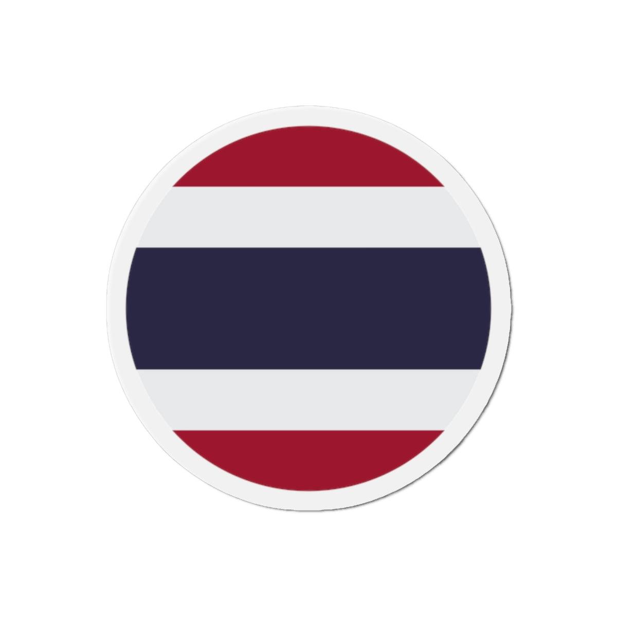 Aimant rond représentant le drapeau de la Thaïlande, disponible en plusieurs tailles, fabriqué en résine synthétique.