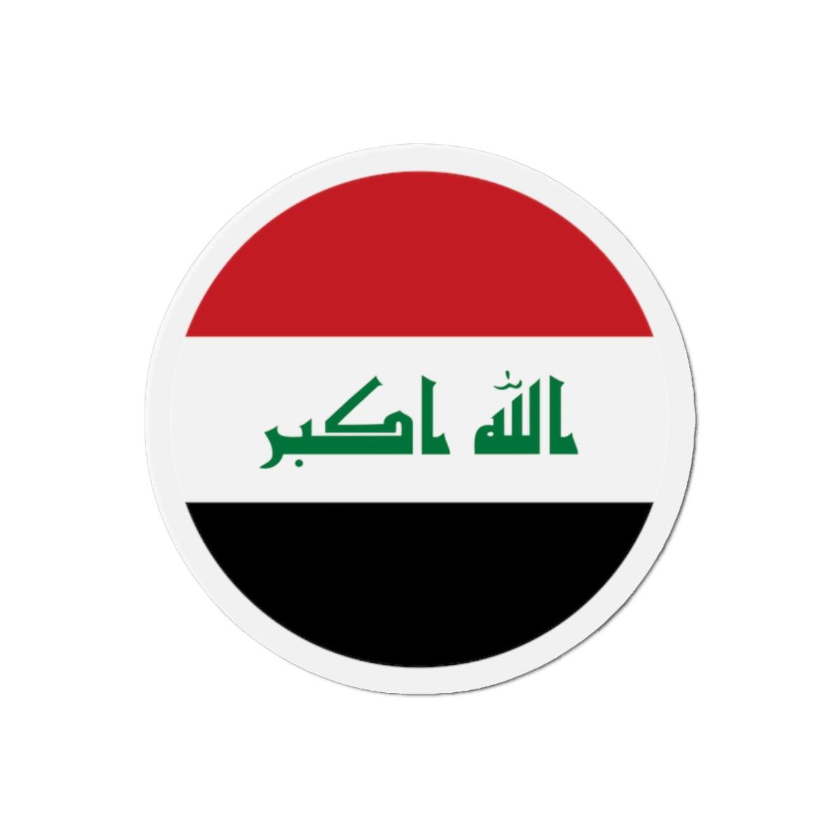 Aimant rond représentant le drapeau de l'Irak, disponible en plusieurs tailles, fabriqué en résine synthétique.