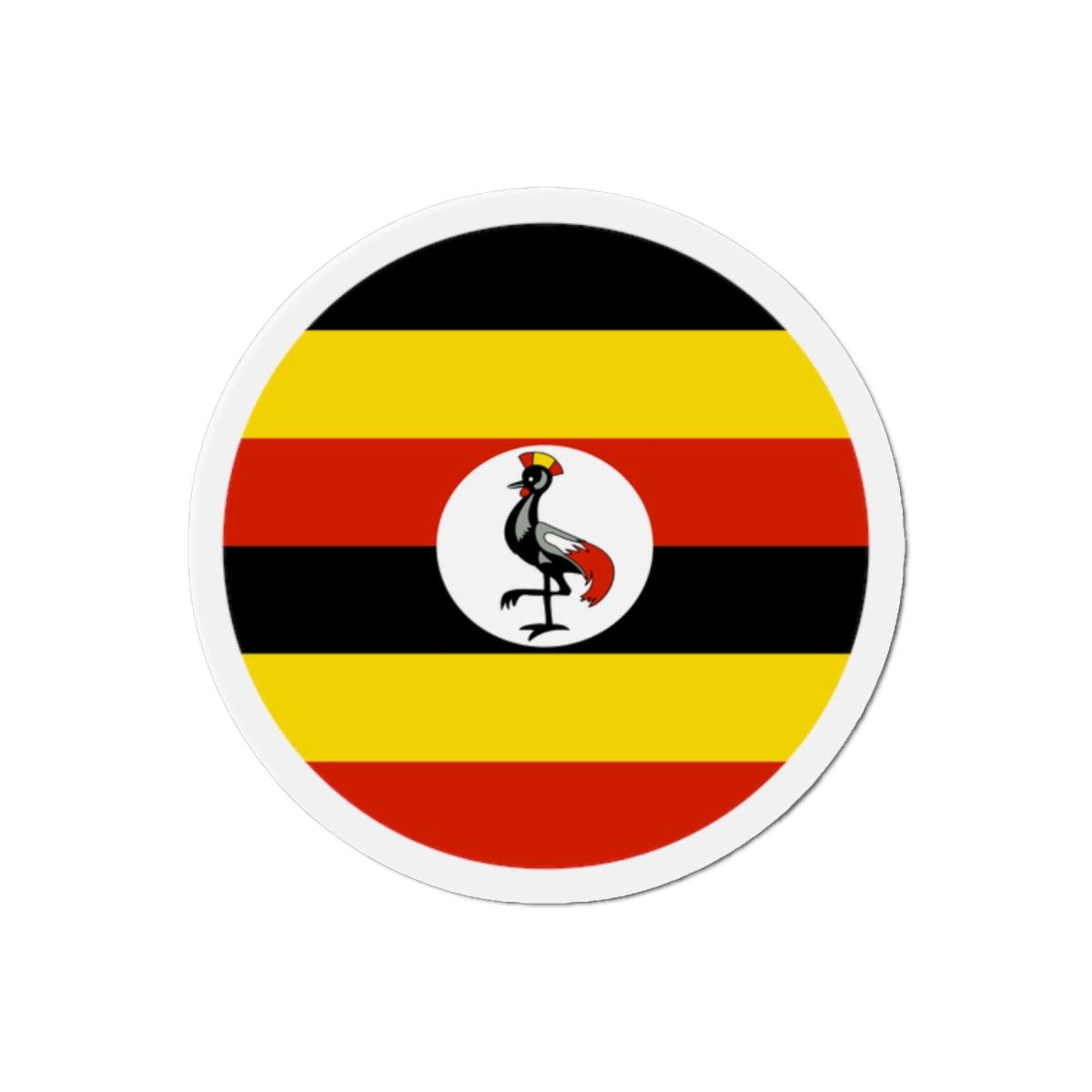 Aimant rond représentant le drapeau de l'Ouganda, disponible en plusieurs tailles, fabriqué en résine synthétique.