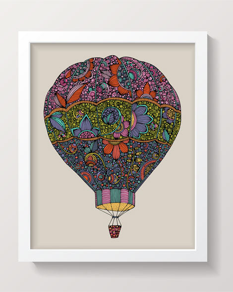 Colorful Air Balloon archival art print on matte card stock, showcasing intricate pen and ink details.