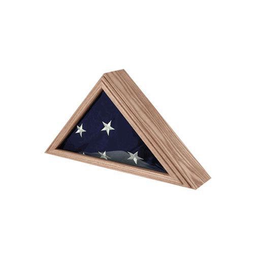 Air Force flag case made of solid oak, designed for a 3ft x 5ft flag, featuring a glass front and removable back panel.