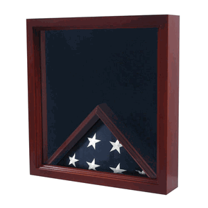 Handcrafted Air Force Flag Medal Display Box with cherry finish, showcasing medals and a folded flag.