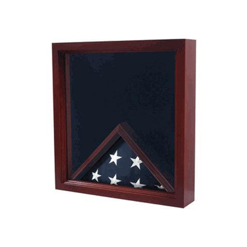 Elegant Air Force Flag and Medal Display Case with cherry wood finish and glass front, showcasing medals and a folded flag.