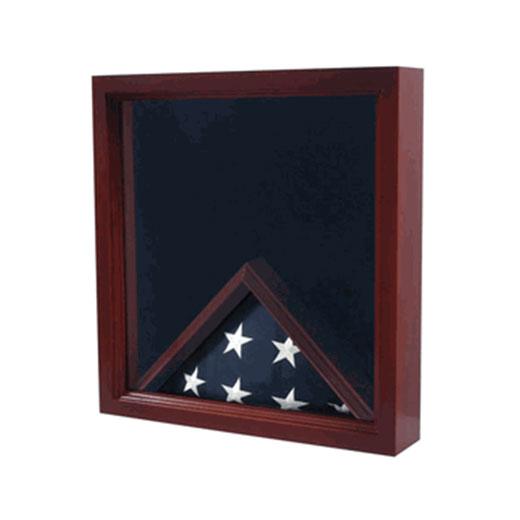 Air Force Flag and Medal Display Case made of oak, featuring a black felt interior and space for a folded flag and medals.