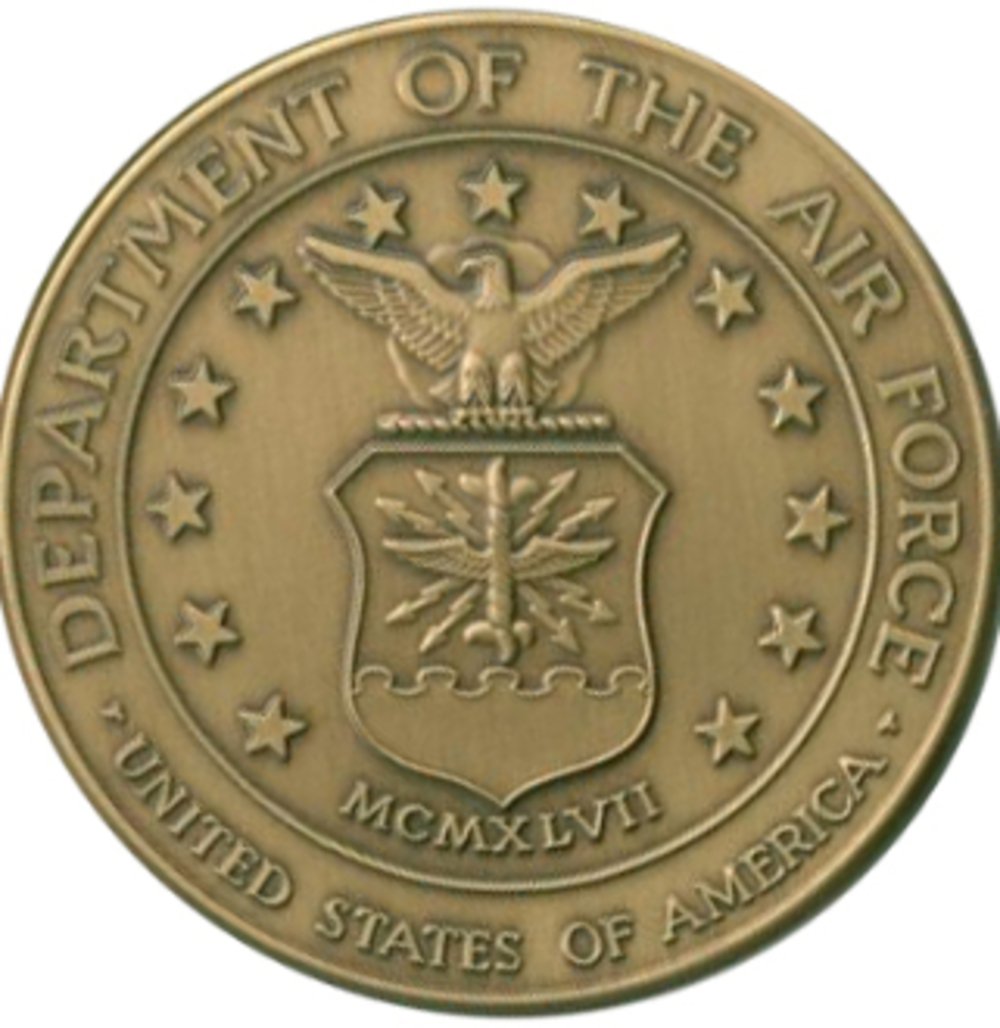 Brass Air Force Service Medallion with antique finish, featuring military seal design.