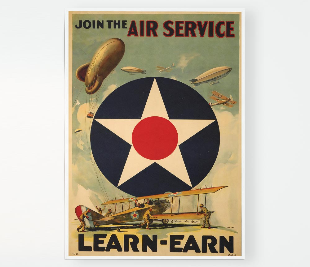 Air Service canvas poster featuring vibrant aviation-themed artwork, ready for display or framing.