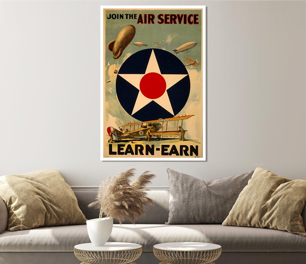 Air Service canvas poster featuring vibrant aviation-themed artwork, ready for display or framing.