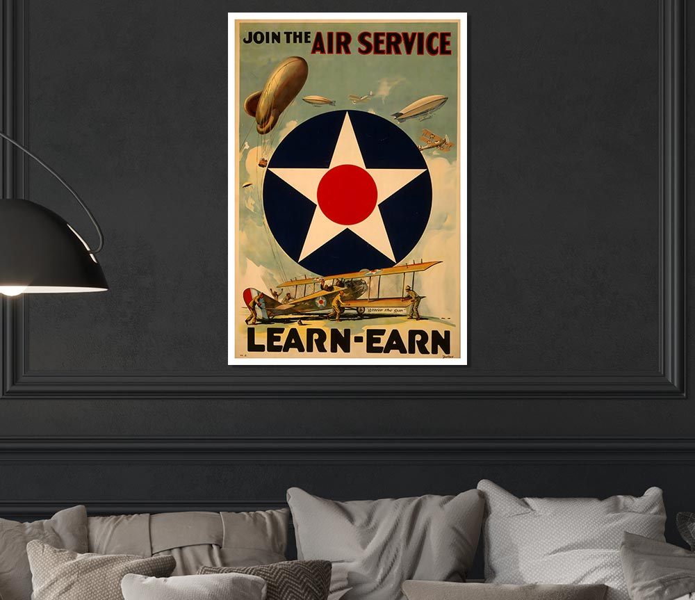 Air Service canvas poster featuring vibrant aviation-themed artwork, ready for display or framing.