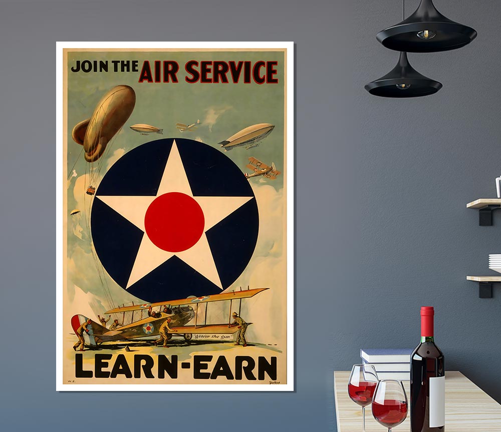 Air Service canvas poster featuring vibrant aviation-themed artwork, ready for display or framing.