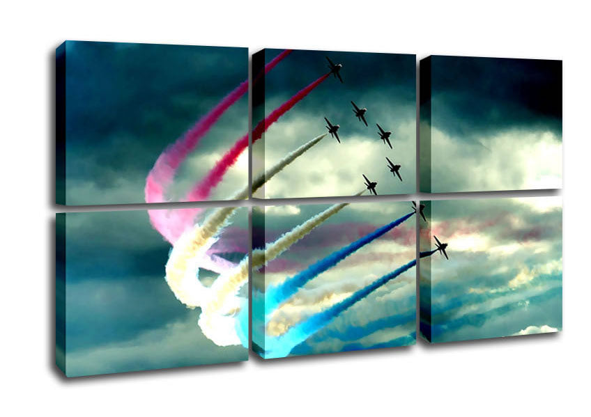 A vibrant Air Show canvas art piece mounted on a 44mm box frame, showcasing dynamic aviation imagery.