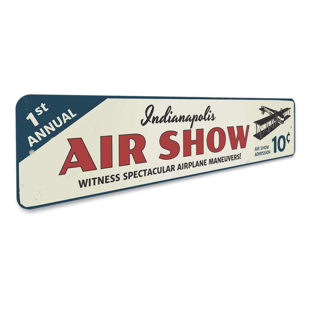 Customizable Air Show City Sign made of durable aluminum, featuring pre-drilled holes for easy mounting.