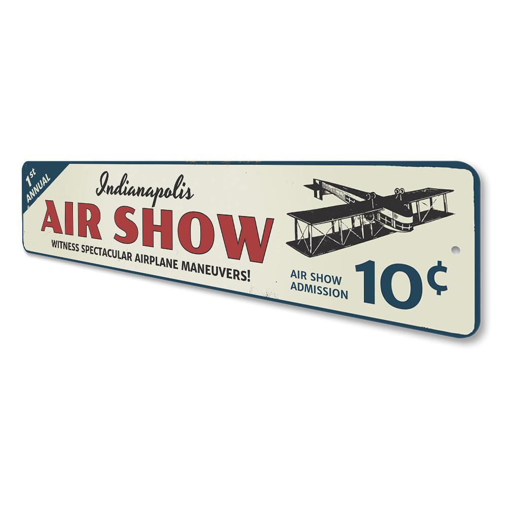 Customizable Air Show City Sign made of durable aluminum, featuring pre-drilled holes for easy mounting.