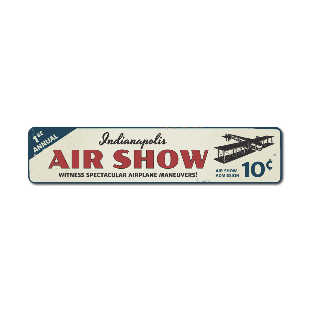 Customizable Air Show City Sign made of durable aluminum, featuring pre-drilled holes for easy mounting.