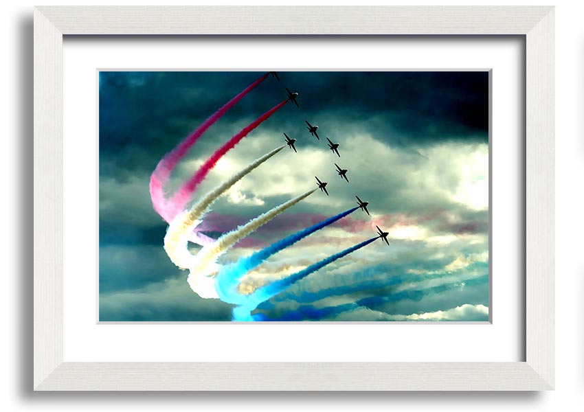 Air Show framed print featuring vibrant aviation imagery, available in various frame colours, ready to hang.