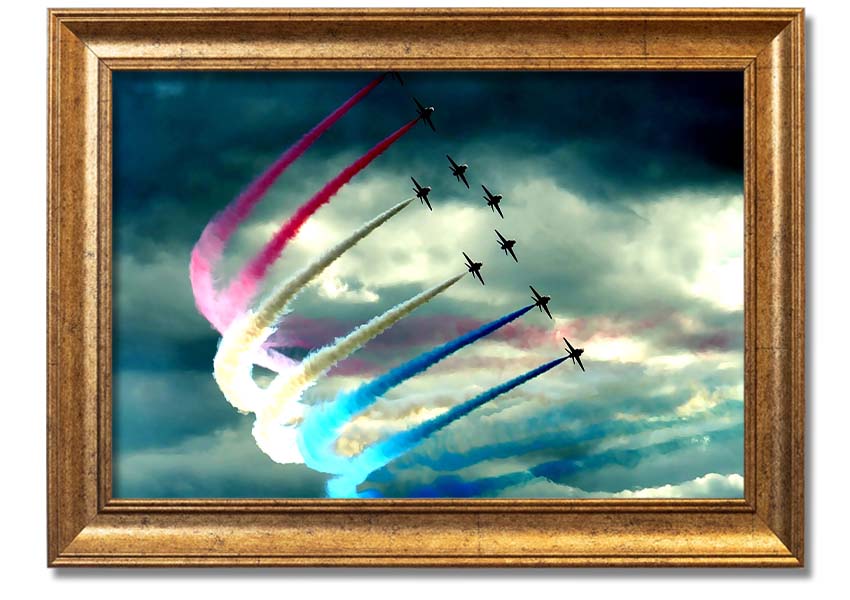 Air Show framed print featuring vibrant aviation imagery, available in various frame colours, ready to hang.