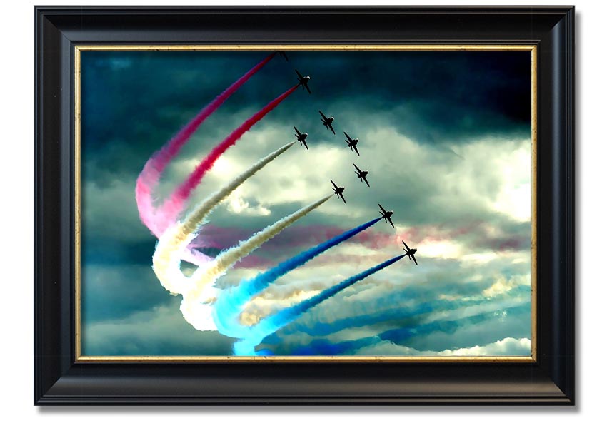 Air Show framed print featuring vibrant aviation imagery, available in various frame colours, ready to hang.