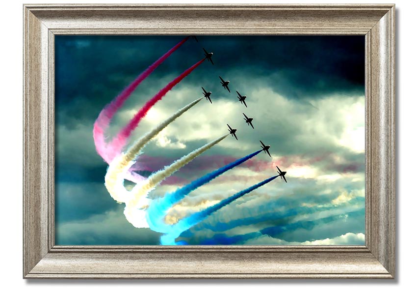 Air Show framed print featuring vibrant aviation imagery, available in various frame colours, ready to hang.