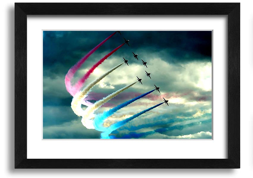 Air Show framed print featuring vibrant aviation imagery, available in various frame colours, ready to hang.