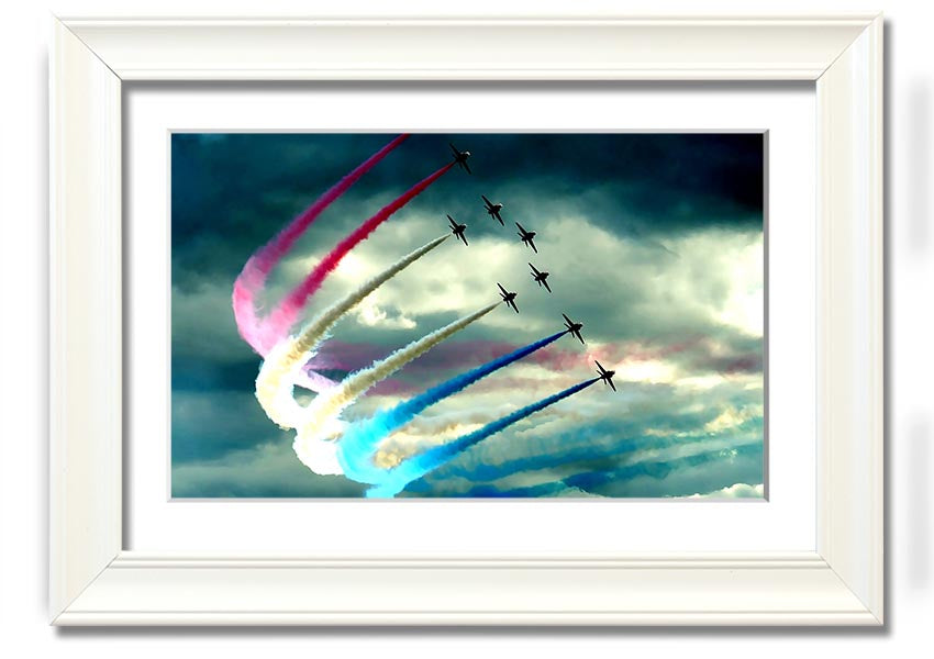 Air Show framed print featuring vibrant aviation imagery, available in various frame colours, ready to hang.