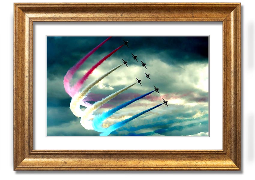 Air Show framed print featuring vibrant aviation imagery, available in various frame colours, ready to hang.