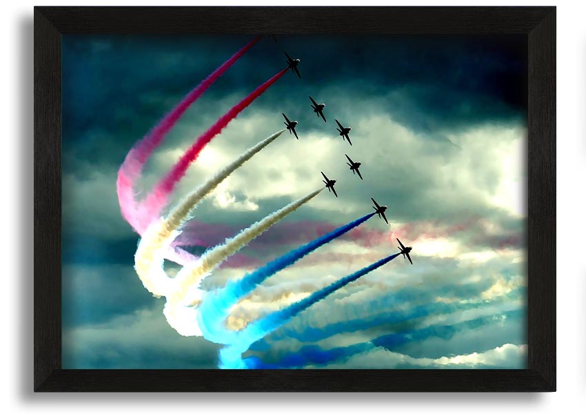 Air Show framed print featuring vibrant aviation imagery, available in various frame colours, ready to hang.