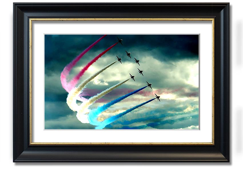 Air Show framed print featuring vibrant aviation imagery, available in various frame colours, ready to hang.