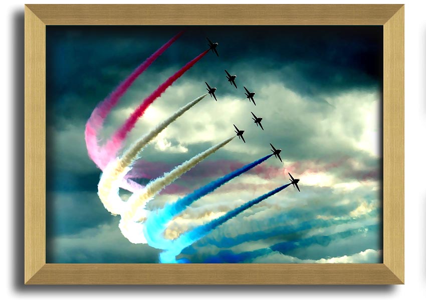 Air Show framed print featuring vibrant aviation imagery, available in various frame colours, ready to hang.