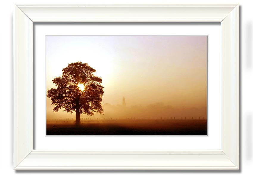 Airfield Sunrise framed print showcasing a vibrant sunrise over an airfield, available in various frame colors.