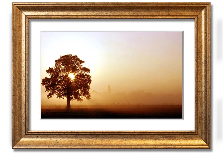 Airfield Sunrise framed print showcasing a vibrant sunrise over an airfield, available in various frame colors.