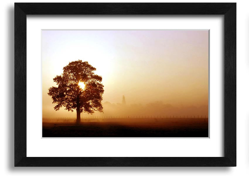 Airfield Sunrise framed print showcasing a vibrant sunrise over an airfield, available in various frame colors.