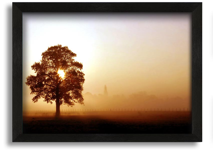 Airfield Sunrise framed print showcasing a vibrant sunrise over an airfield, available in various frame colors.