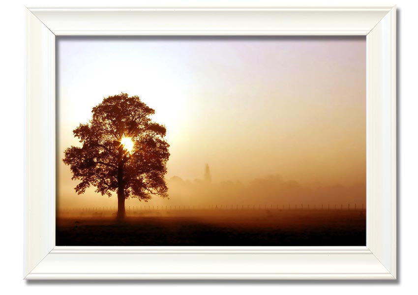 Airfield Sunrise framed print showcasing a vibrant sunrise over an airfield, available in various frame colors.