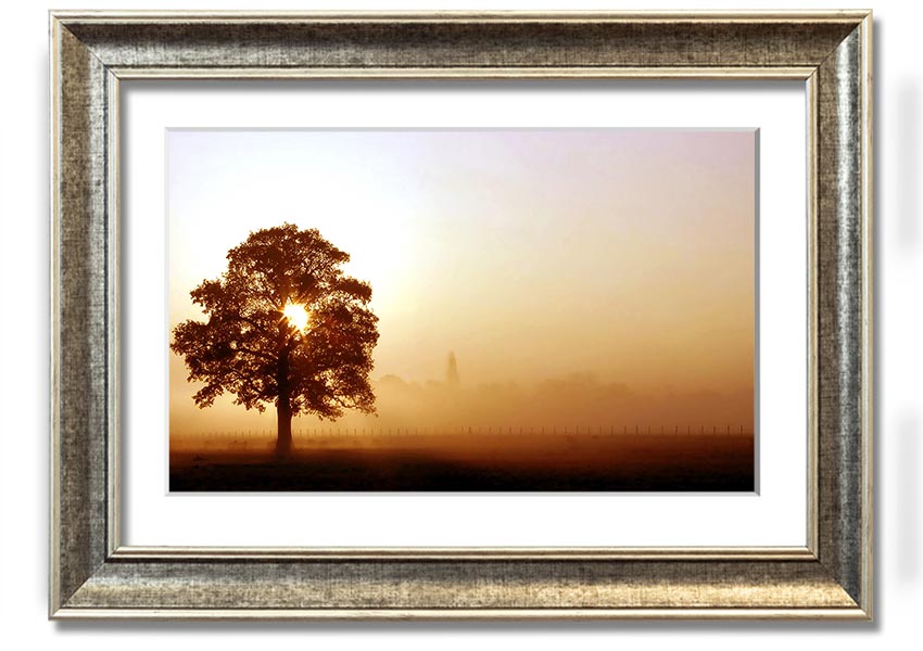 Airfield Sunrise framed print showcasing a vibrant sunrise over an airfield, available in various frame colors.