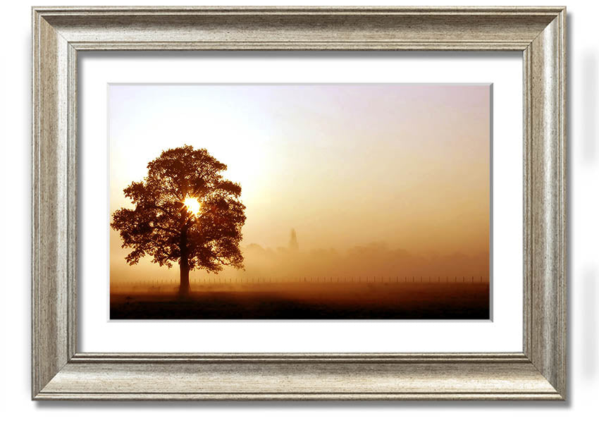 Airfield Sunrise framed print showcasing a vibrant sunrise over an airfield, available in various frame colors.