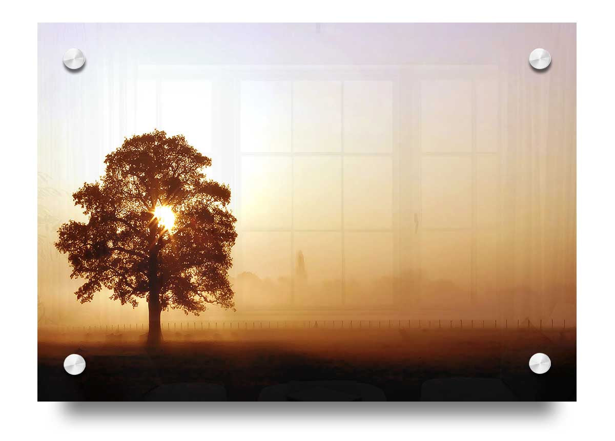 Airfield Sunrise acrylic print showcasing a vibrant sunrise over an airfield, mounted on 5mm thick acrylic glass.