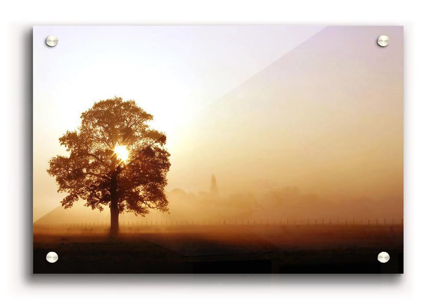 Airfield Sunrise acrylic print showcasing a vibrant sunrise over an airfield, mounted on 5mm thick acrylic glass.