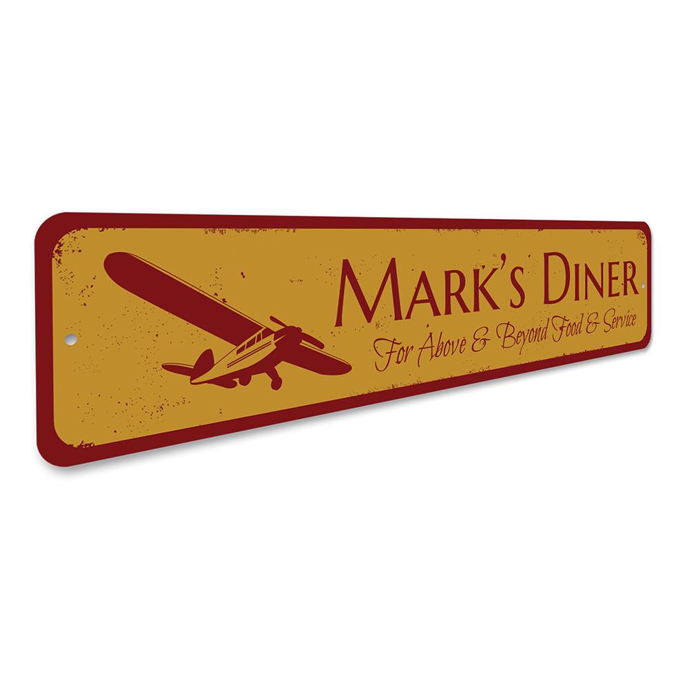 Airplane Diner Sign made of high-quality aluminum, featuring vibrant colors and customizable text options, perfect for home decor.