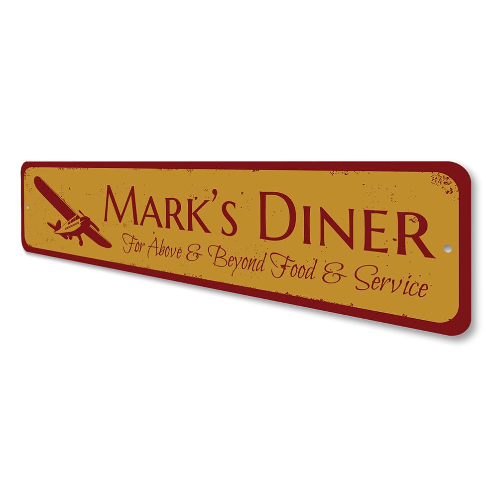 Airplane Diner Sign made of high-quality aluminum, featuring vibrant colors and customizable text options, perfect for home decor.