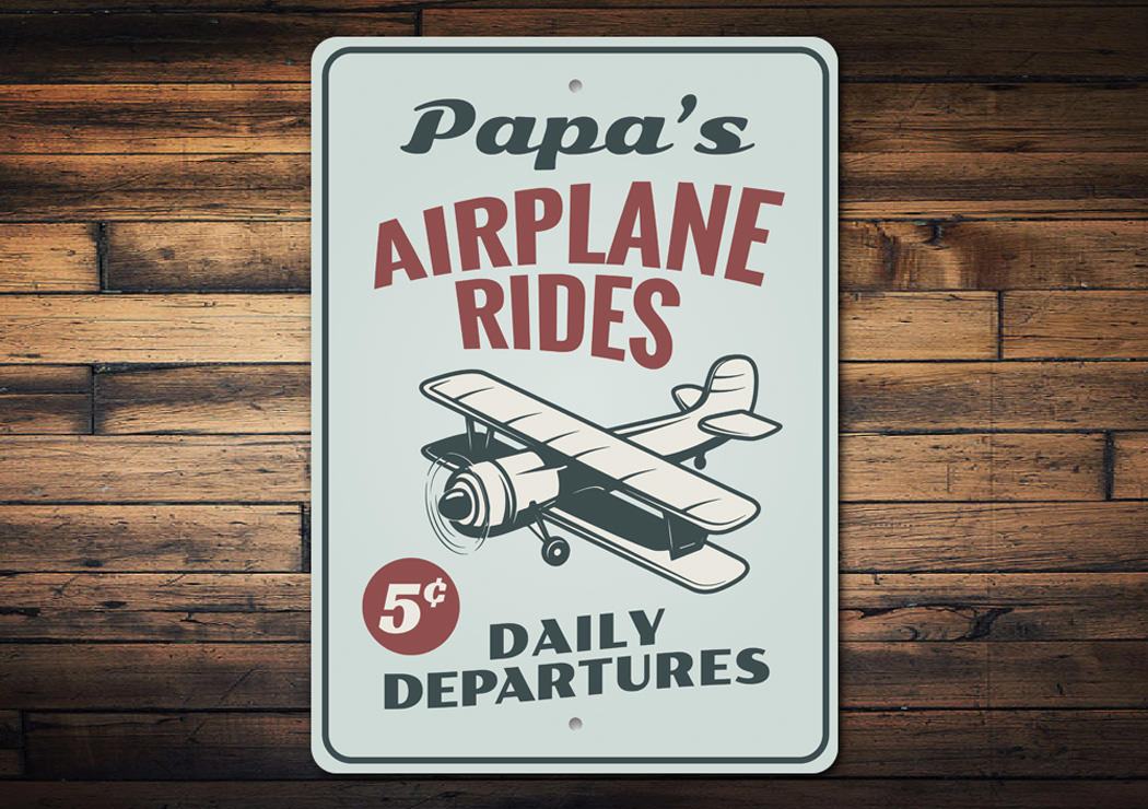 Customizable Airplane Ride Sign made of high-quality aluminum, featuring aviation-themed design, perfect for home decor.