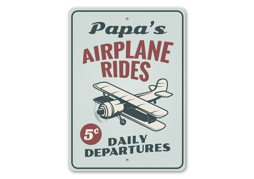 Customizable Airplane Ride Sign made of high-quality aluminum, featuring aviation-themed design, perfect for home decor.