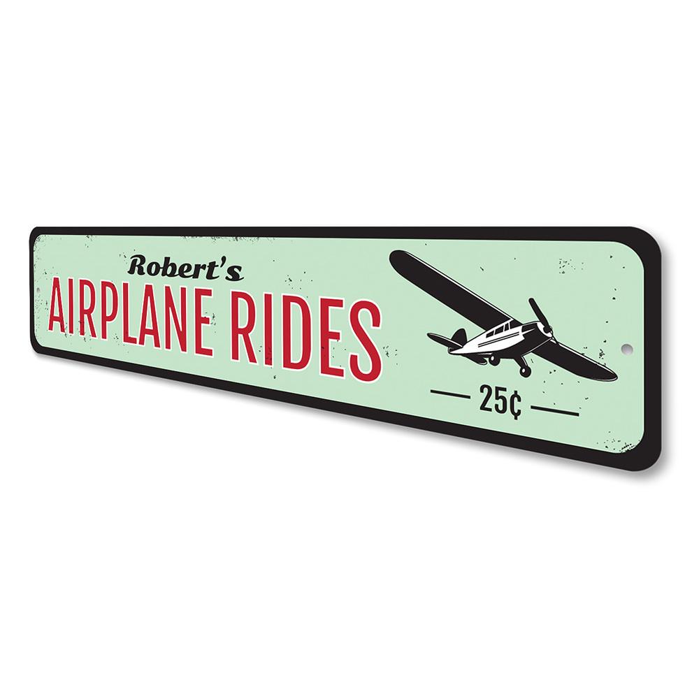 Customizable Airplane Rides Sign made of aluminum, featuring aviation-themed design, suitable for indoor and outdoor use.