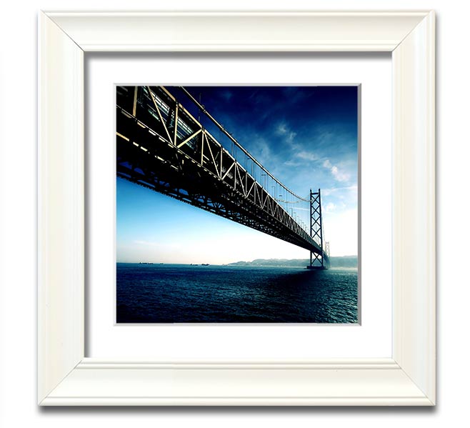 Square framed print of the Akashi Kaikyo Bridge in Japan, showcasing its stunning architecture and scenic backdrop.