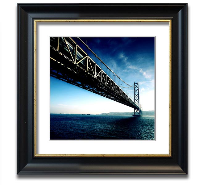 Square framed print of the Akashi Kaikyo Bridge in Japan, showcasing its stunning architecture and scenic backdrop.